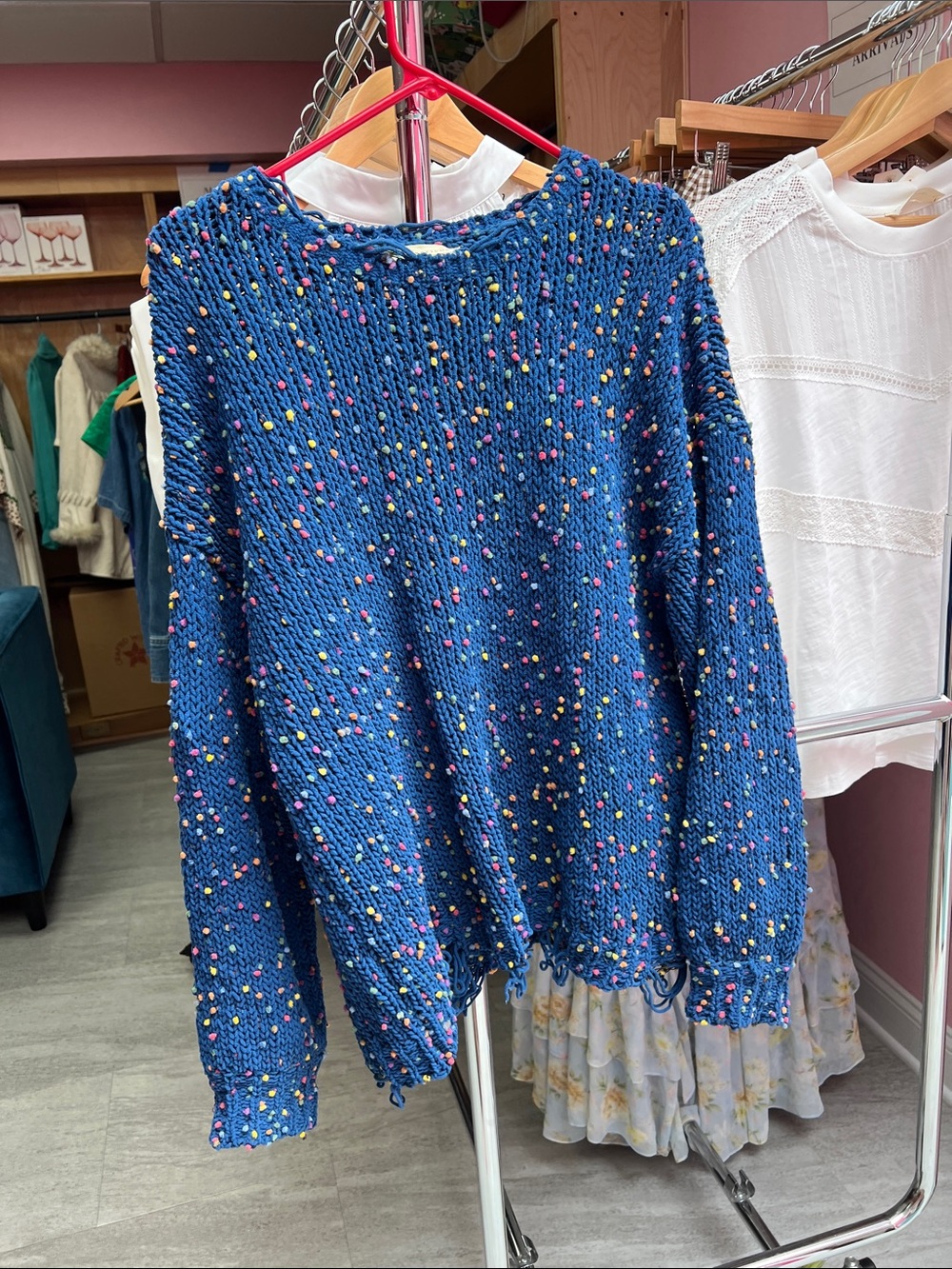 Love Riche Blue Knit Sweater with Multicolor Speckle